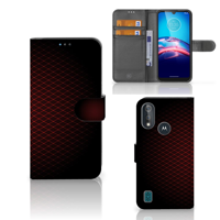 Bookcase Moto E6s Telefoon Hoesje Geruit Rood