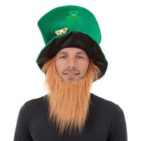 St Patricks Day groene hoed met baard voor volwassenen - thumbnail