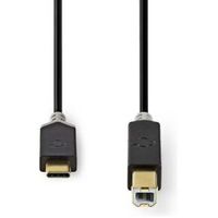 USB-Kabel | USB 2.0 | USB-C© Male | USB-B Male | 480 Mbps | Verguld | 2.00 m | Rond | PVC | Antrac - thumbnail