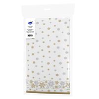 Kerst thema tafellaken/tafelkleed met gouden sneeuwvlokken 138 x 280 cm   -