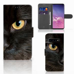 Samsung Galaxy S10 Telefoonhoesje met Pasjes Zwarte Kat