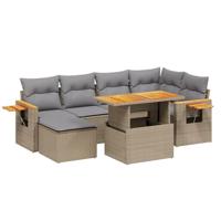 vidaXL 7-delige Loungeset met kussens poly rattan beige, tuinset, tuinmeubel, terrasset, tuinbank, terrasmeubel, loungebank, loungeset tuin