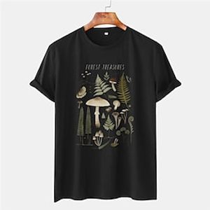 paddestoelen en varens zwart heren 3d shirt voor vakantie | zomerkatoen | planten tee heren 100% katoen grafisch t-shirt met korte mouwen, comfortabel casual Lightinthebox