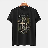 paddestoelen en varens zwart heren 3d shirt voor vakantie | zomerkatoen | planten tee heren 100% katoen grafisch t-shirt met korte mouwen, comfortabel casual Lightinthebox - thumbnail