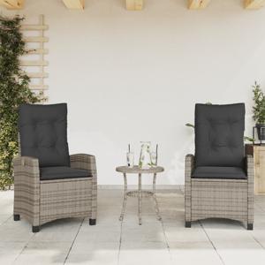 Tuinstoelen 2 st verstelbaar met kussens poly rattan grijs