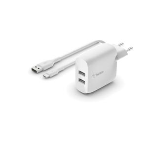 Belkin BOOSTCHARGE 2-poorts USB-A wandlader + USB-A naar USB-C kabel oplader