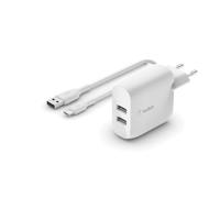 Belkin BOOSTCHARGE 2-poorts USB-A wandlader + USB-A naar USB-C kabel oplader - thumbnail