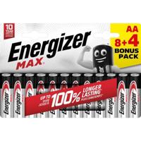 Energizer Max Verpakking met 8 + 4 AA-batterijen, lange levensduur voor dagelijks gebruik, sulfaatvrij, levensduur van 10 jaar