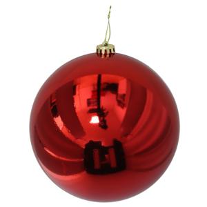 Grote decoratie kerstbal - rood - 20 cm - kunststof - glimmend - kerstversiering