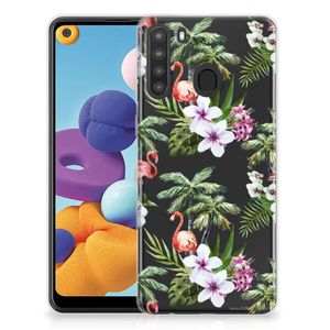 Samsung Galaxy A21 TPU Hoesje Flamingo Palms