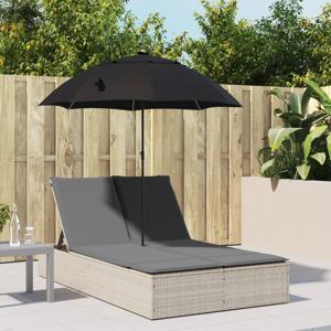 Ligbed 2-persoons met kussens en parasol poly rattan lichtgrijs