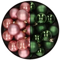 32x stuks kunststof kerstballen mix van oudroze en donkergroen 4 cm   - - thumbnail