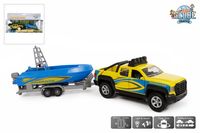 Kids Globe terreinwagen met trailer met boot licht geluid 29 cm - thumbnail