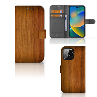 iPhone 14 Pro Max Book Style Case Donker Hout - thumbnail