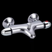 Badkraan Basic 15cm Hartafstand Thermostatisch Opbouw Rond Chroom 2 Greeps met Onderuitloop