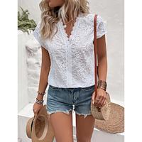 Dames Blouse Geklede topjes Korte mouw Vierkante hals Wit Zomer Lightinthebox