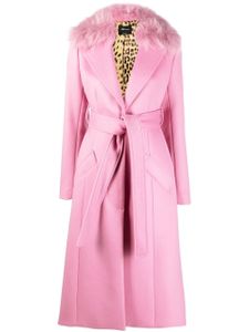 Blumarine manteau long ceinturé à col contrastant - Rose