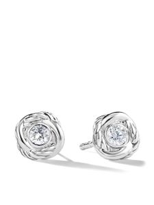 David Yurman puces d'oreilles Crossover Infinity en or blanc 18ct serties de diamants - Argent