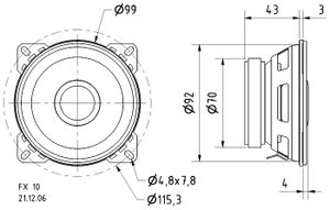 Visaton FX 10 - 4 Ohm 4 inch 10 cm 2-weg-coaxiaalluidspreker 40 W 4 Ω Watervast polypropyleen membraan