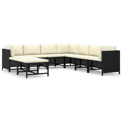 vidaXL 9-delige Loungeset met kussens poly rattan zwart vidaXL 9-delige Loungeset met kussens poly rattan zwart