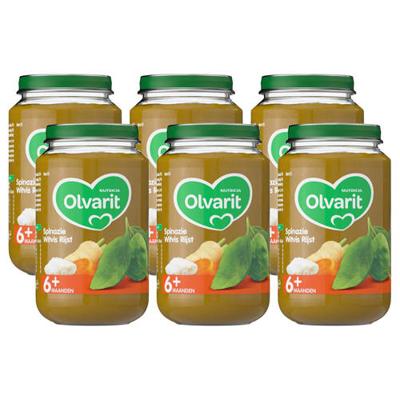 Olvarit Spinazie Witvis Rijst - babyhapje voor baby's vanaf 6+ maanden - 6x200 gram babyvoeding in een maaltijdpotje