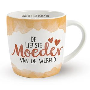 Miko Cadeau koffie/thee mok moeder - wit/oranje - lieve mama - porselein - Moederdag   -