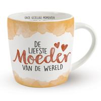 Miko Cadeau koffie/thee mok moeder - wit/oranje - lieve mama - porselein - Moederdag - thumbnail