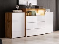 Dressoir URBY 2 deuren 3 lades hoogglans wit/wotan eik met led - thumbnail