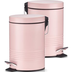 2x Roze vuilnisbakken/pedaalemmers 3 liter van 17 x 25 cm