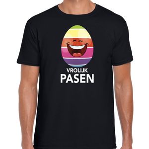 Pasen shirt zwart met lachend / vrolijk paasei voor heren