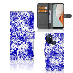 Telefoonhoesje met Naam OnePlus Nord N100 Angel Skull Blauw