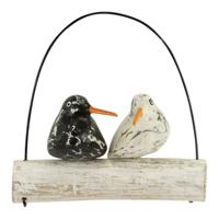 Hangende Houten Decoratie Koppel Vogels Zwart Wit