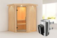 Karibu | Nanja Sauna met Dakkraag | Helderglas Deur | Kachel 3,6 kW Geïntegreerde Bediening