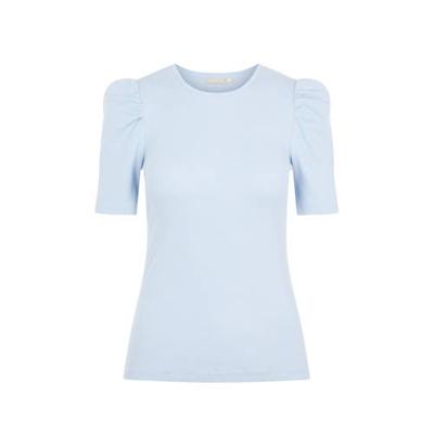 PIECES ribgebreide top PCANNA met plooien lichtblauw