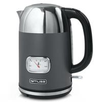 MUSE Roestvrijstalen retro waterkoker met analoge temperatuurweergave, met filter, transparante schaal, inhoud 1,7 liter, automatische uitschakeling, grijs-roestvrij staal (MS-020 DG)