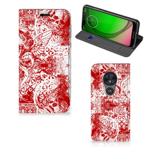 Mobiel BookCase Motorola Moto G7 Play Angel Skull Rood