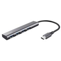 Trust Halyx USB-C Hub, 4 USB-A-poorten, Hoge Snelheid 5 Gbps, Datahub USB Splitter, Dunne USB Adapter Plug & Play, Compacte USB-hub voor PC, Computer, Laptop – Grijs