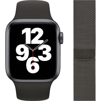 Apple Watch SE 40mm Space Gray Aluminium Zwarte Sportband + Polsband Milanees Grafiet Apple Watch SE 40mm Space Gray Aluminium Zwarte Sportband + Polsband Milanees Grafiet