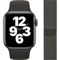 Apple Watch SE 40mm Space Gray Aluminium Zwarte Sportband + Polsband Milanees Grafiet