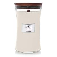 WoodWick Large Hourglass-geurkaars met knapperende lont | White Teak | Tot wel 130 uur brandtijd