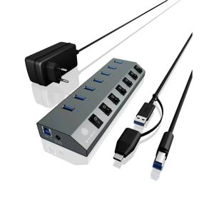 ICY BOX IB-HUB1701-C3, 7 Port USB 3.0 Type-A Hub, Aluminium Gehäuse, mit 7x USB Type-A, USB 3.2 Gen 1-hub 7 poorten Antraciet