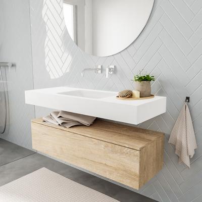 Zaro ALAN vrijhangende wastafel 120cm met wasbak Enkel midden en onderkast in kleur washed oak 1 lade(s) Zaro ALAN vrijhangende wastafel 120cm met wasbak Enkel midden en onderkast in kleur washed oak 1 lade(s)