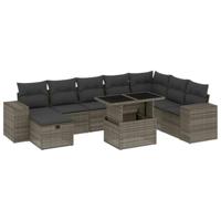 vidaXL 9-delige Loungeset met kussens poly rattan grijs