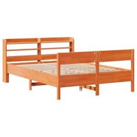 vidaXL Bedframe met hoofdbord massief grenenhout wasbruin 140x190 cm, bed, slaapkamermeubel, houten bed, tweepersoonsbed, houten bedframe, bedbodem