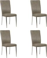 Set van 4 Grijze leren moderne eetkamerstoelen Daily - poot vierkant rvs - Vintage leer Stone (grijs leer)