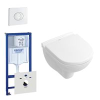 Villeroy & Boch O.novo compact toiletset bestaande uit inbouwreservoir, toiletpot, toiletzitting en bedieningsplaat wit 0729126/0729205/0124162/0124182/ - thumbnail