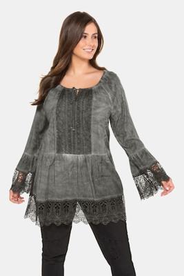 Ulla Popken Tuniek, cold dyed, kant, transparante statement mouwen - Grote Maten