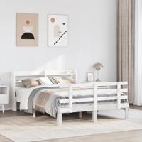vidaXL Bedframe met hoofdbord massief grenenhout wit 140x190 cm, bed, bed ombouw, boxspring, bedbodem, slaapkamermeubel, twijfelaar bed, 2 persoonsbed