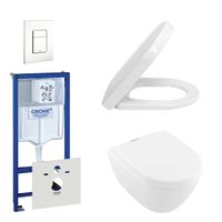 Villeroy & Boch ViFresh Toiletset - inbouwreservoir - diepspoel wandcloset - softclose - bedieningsplaat verticaal/horizontaal - wit 0720003/0729205/0124060/sw60341/