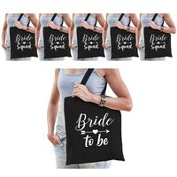 Vrijgezellenfeest dames tasjes/ goodiebag pakket: 1x Bride to Be zwart+ 5x Bride Squad zwart